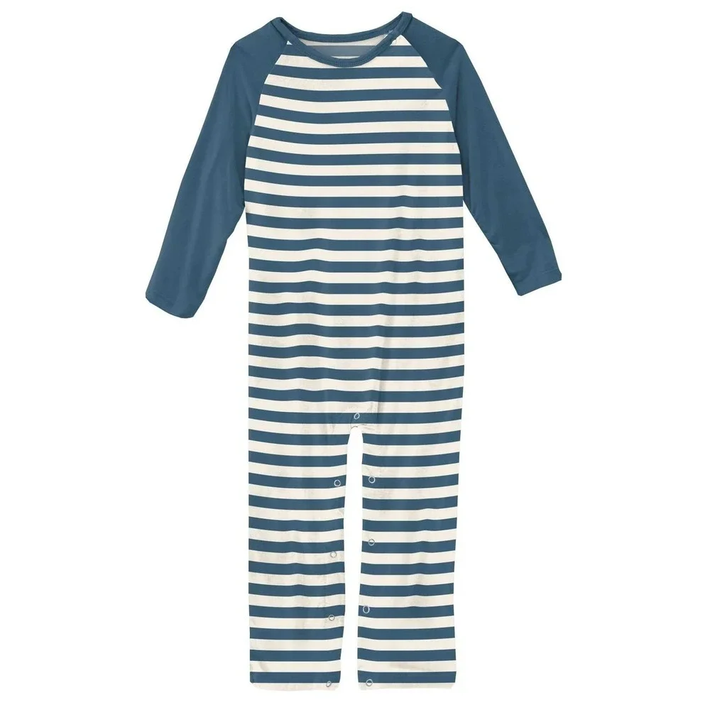 KicKee Pants Baby Long Sleeve Raglan Romper Nautical Stripe Bamboo 6-12 Months
